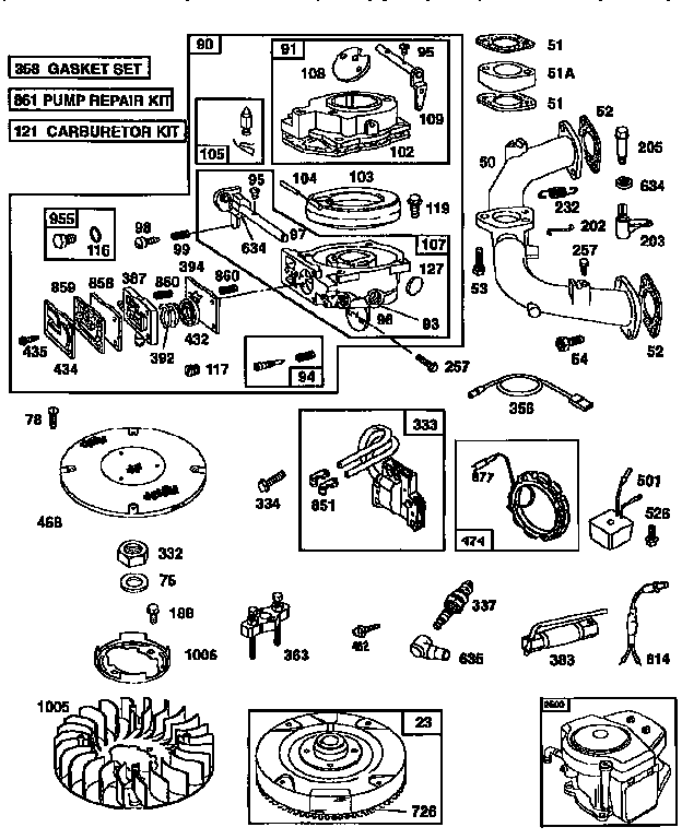 CARBURETOR AND FLYWHEEL ASSEMBLY