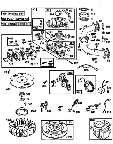 Carburetor and flywheel assembly