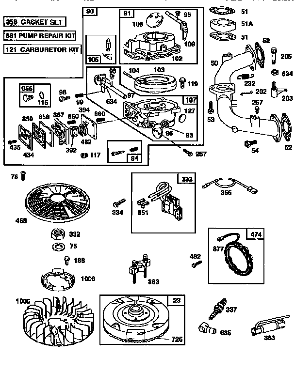 CARBURETOR AND FLYWHEEL ASSEMBLY