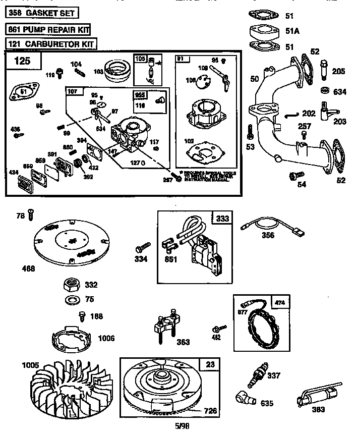 CARBURETOR AND FLYWHEEL ASSEMBLY