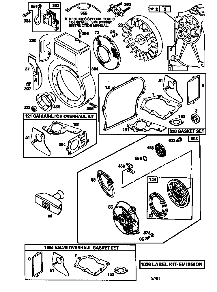 Rewind starter, flywheel assembly and gasket set