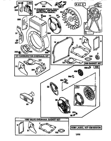Rewind starter, flywheel assembly and gasket set