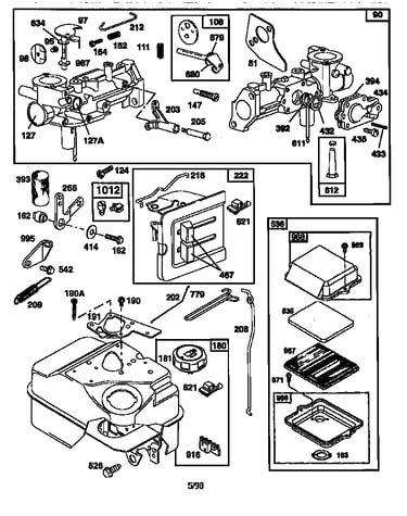 Carburetor, air cleaner, and fuel tank assembly