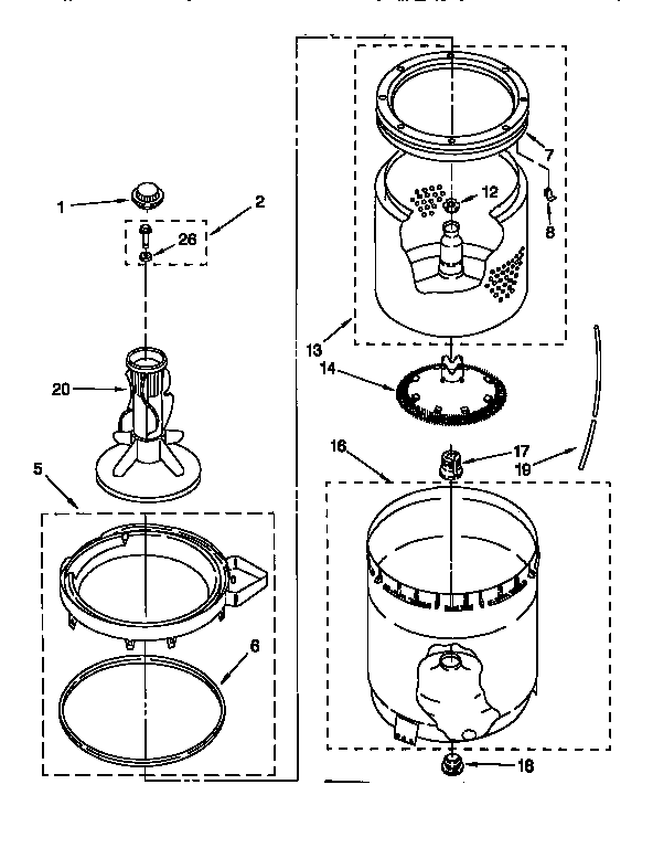 Agitator, basket and tub