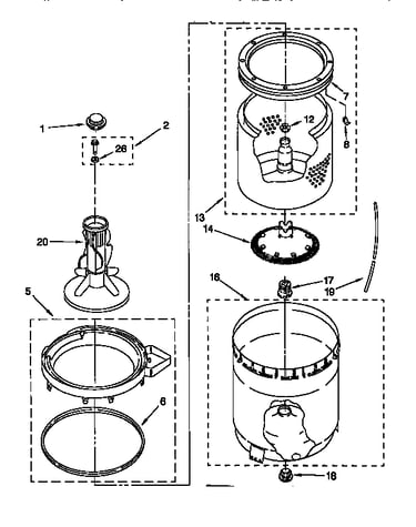 Agitator, basket and tub