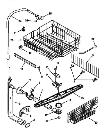 Upper dishrack and water feed