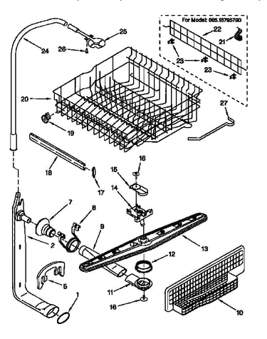 Upper dishrack and water feed