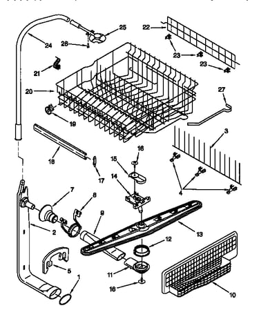 Upper dishrack and water feed