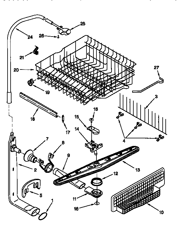 Upper dishrack and water feed