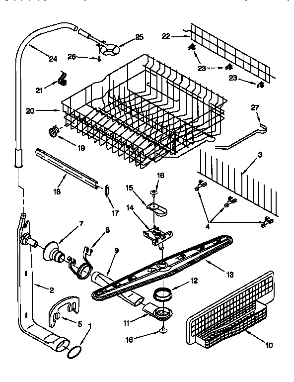 Upper dishrack and water feed