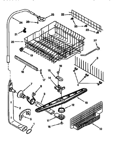 Upper dishrack and water feed