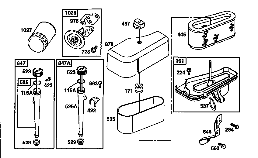 Dipstick and air cleaner