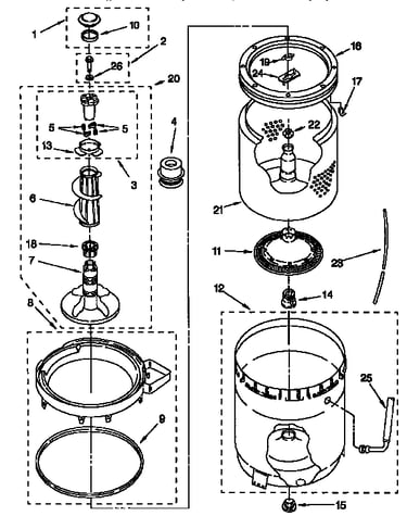 Agitator, basket and tub