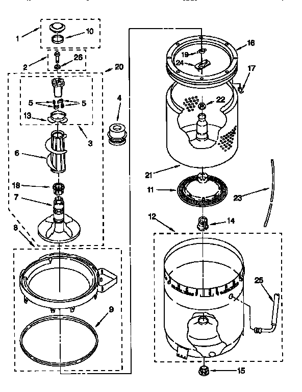 AGITATOR, BASKET AND TUB