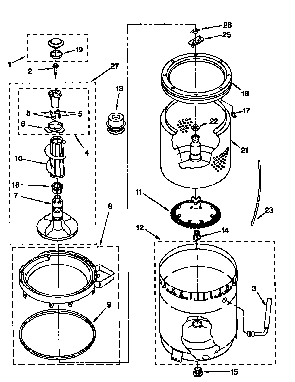 Agitator, basket and tub