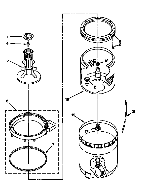 Agitator, basket and tub