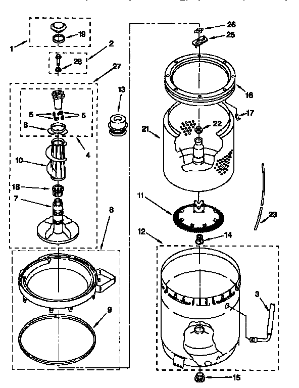 Agitator, basket and tub