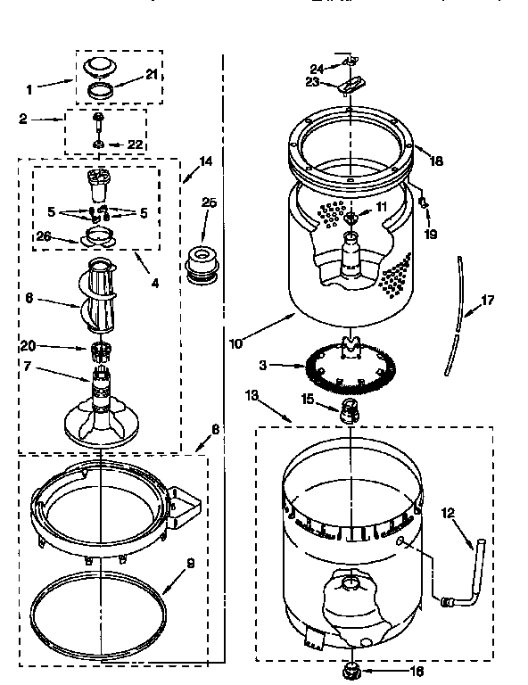 Agitator, basket and tub