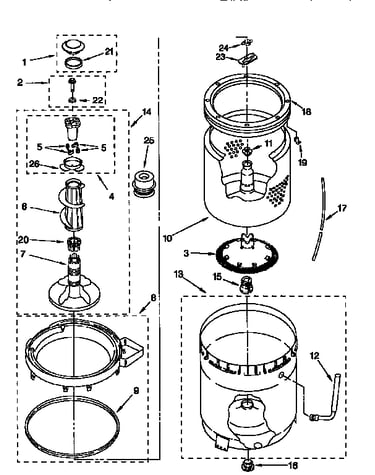 Agitator, basket and tub