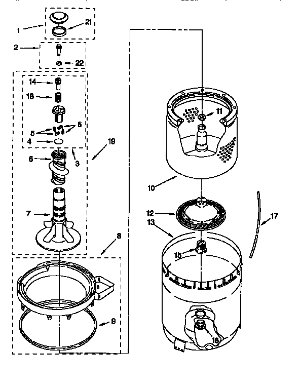 AGITATOR, BASKET AND TUB