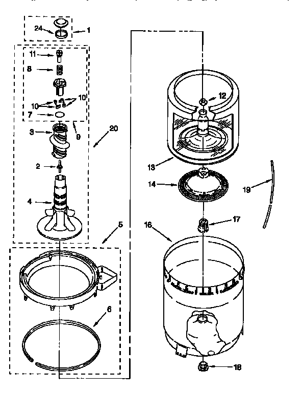 Agitator, basket and tub