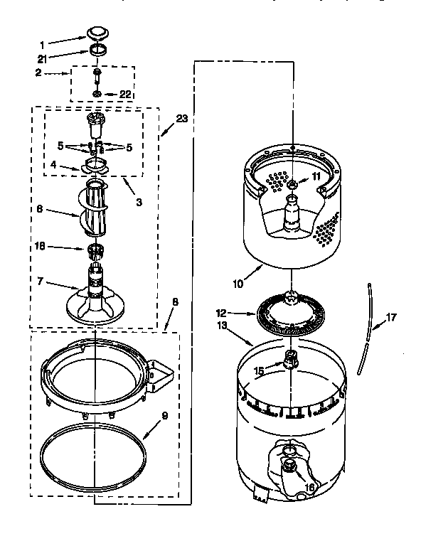 AGITATOR, BASKET AND TUB