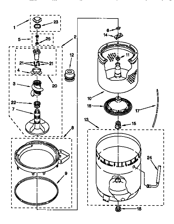 Agitator, basket and tub