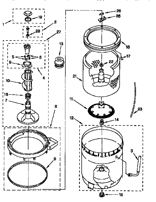 AGITATOR, BASKET AND TUB