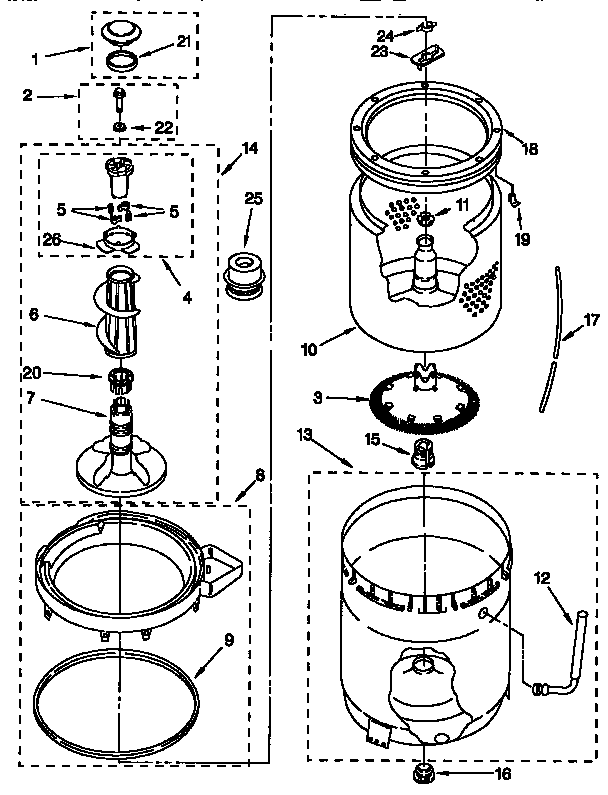 AGITATOR, BASKET AND TUB