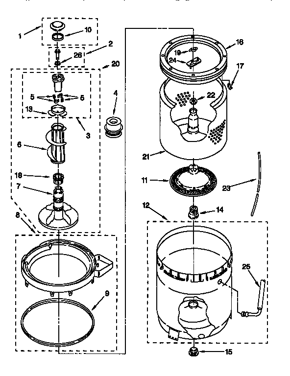 Agitator, basket and tub