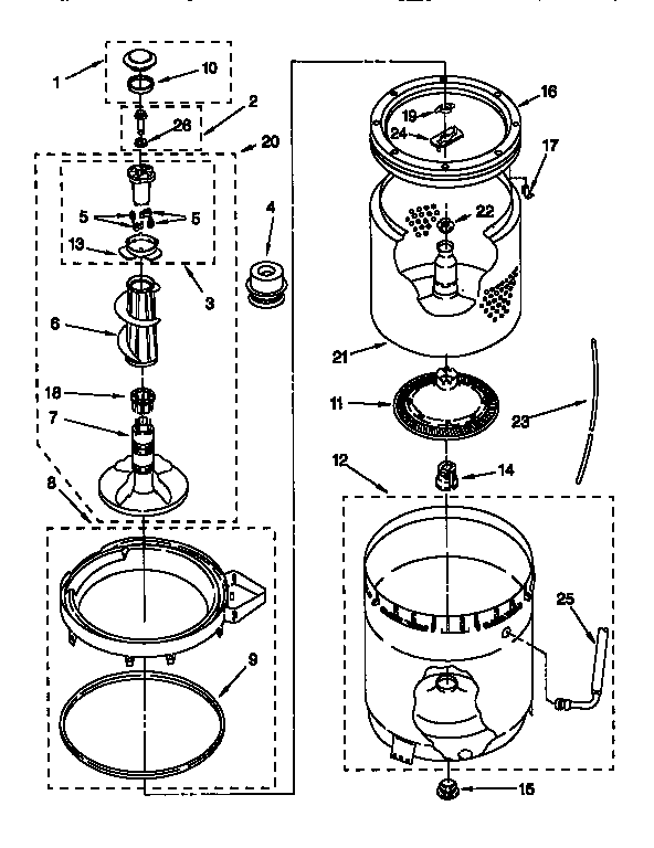 Agitator, basket and tub