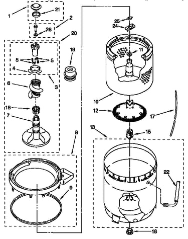 Agitator, basket and tub