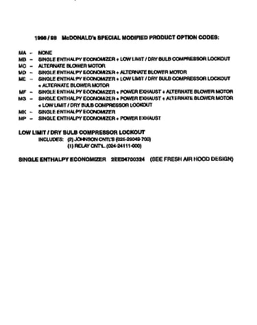 Special modified option codes