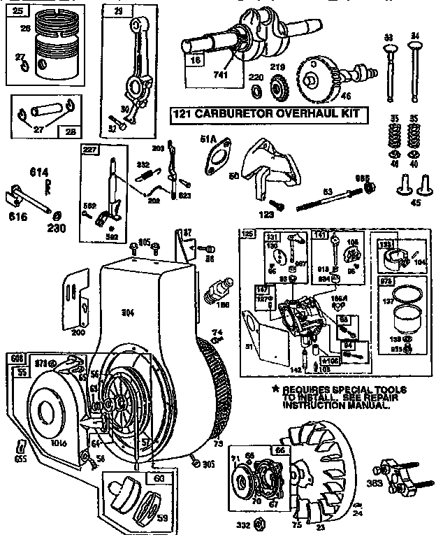 REWIND STARTER AND CARBURETOR ASSEMBLY