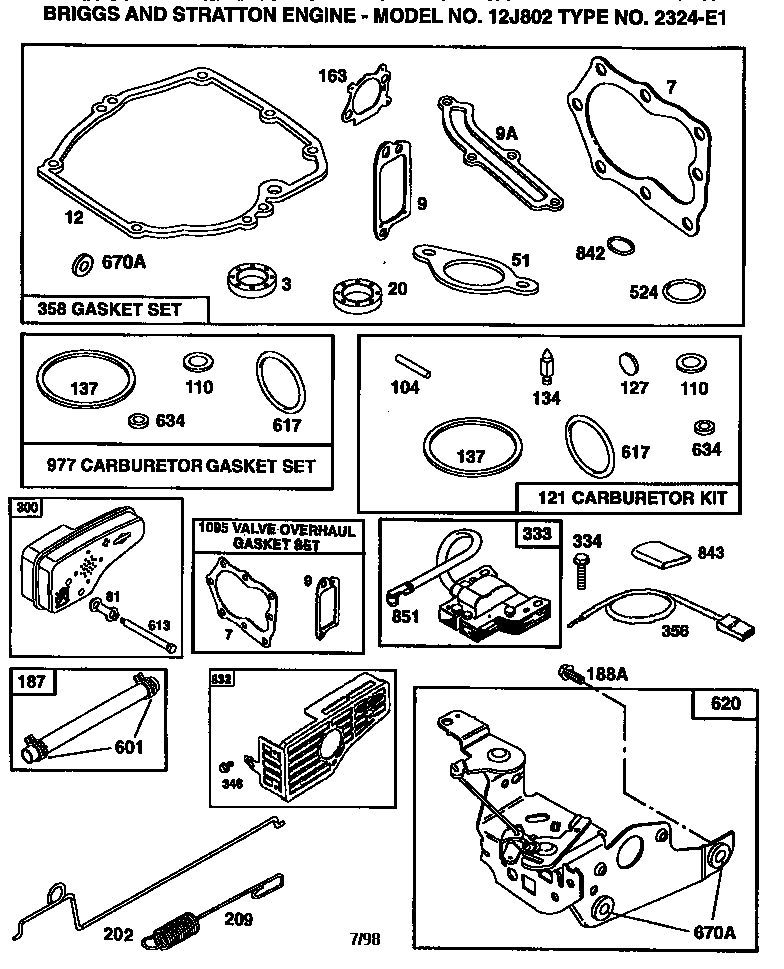 Gasket set and carburetor bracket