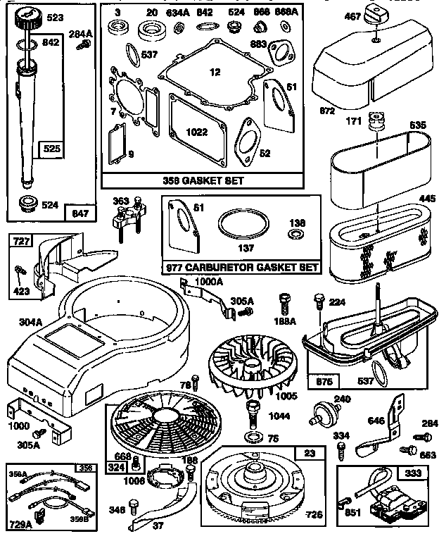 Flywheel/air cleaner assembly and gasket set