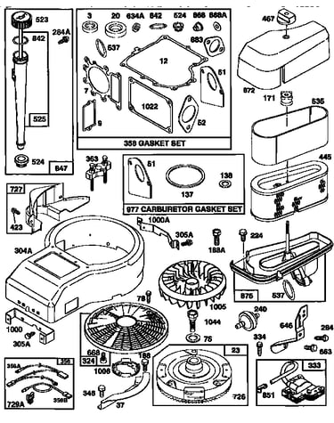 Flywheel/air cleaner assembly and gasket set