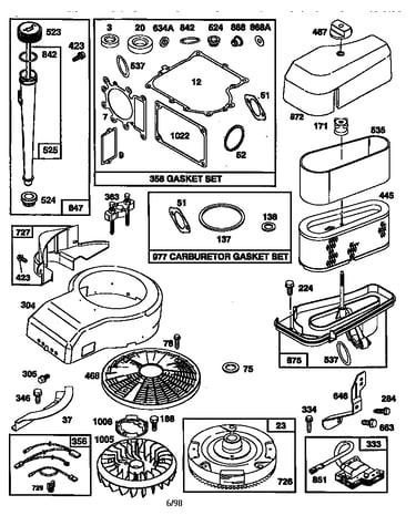 Carburetor/air cleaner assembly and gasket set
