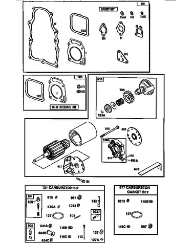 Gasket set and motor-starting