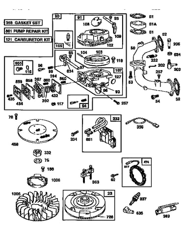 Carburetor and flywheel assembly