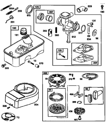 Carburetor and rewind starter assembly