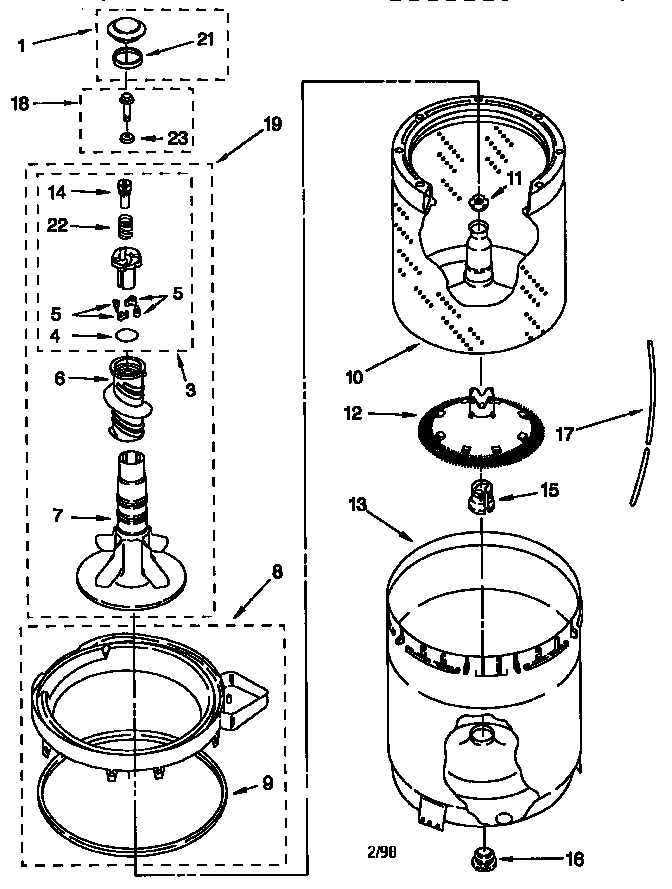 AGITATOR, BASKET AND TUB