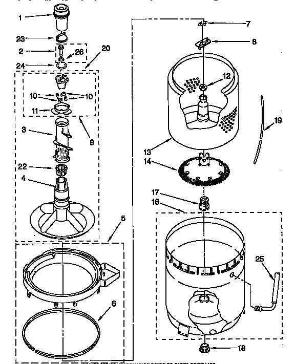 AGITATOR, BASKET AND TUB
