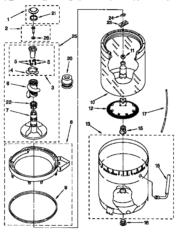 Agitator, basket, and tub