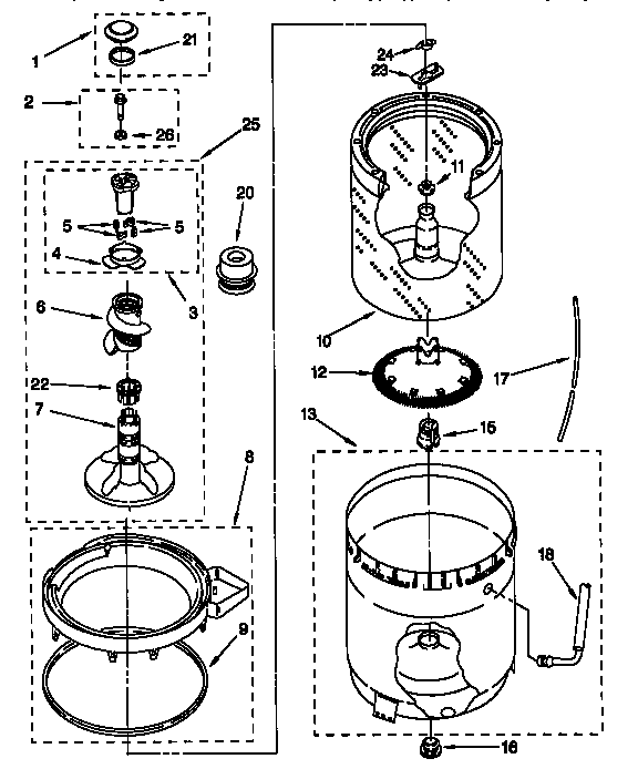 Agitator, basket and tub
