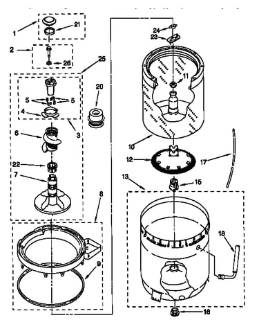 Agitator, basket and tub