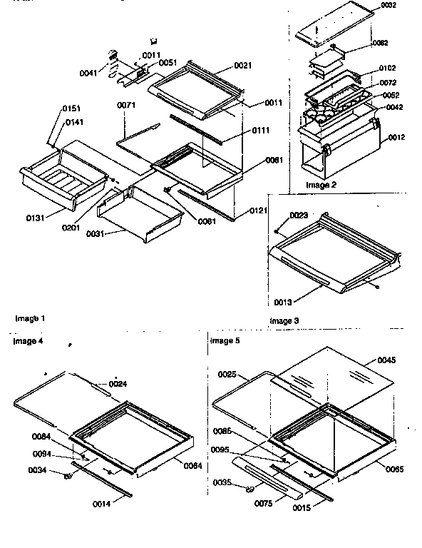 Deli, shelves, crisper assy