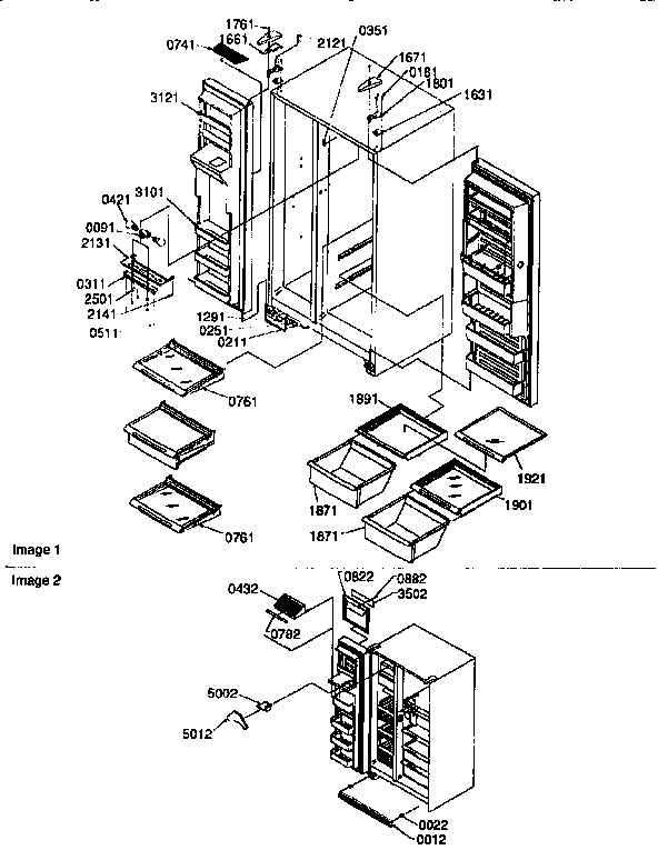 Refg/frz shelves/lgts/hinges