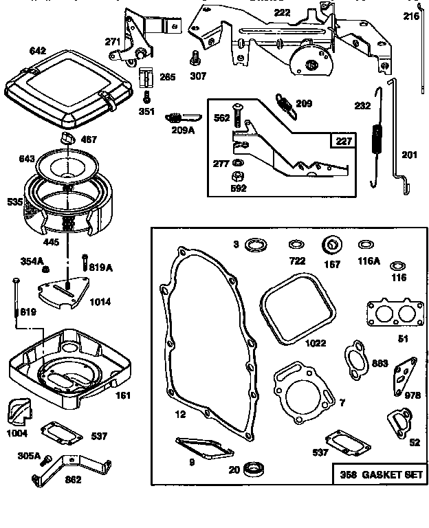 Gasket set and air cleaner base assembly