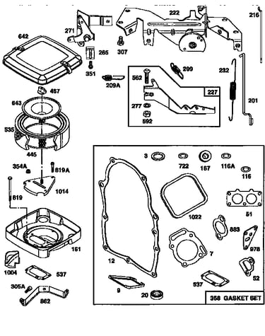 Gasket set and air cleaner base assembly